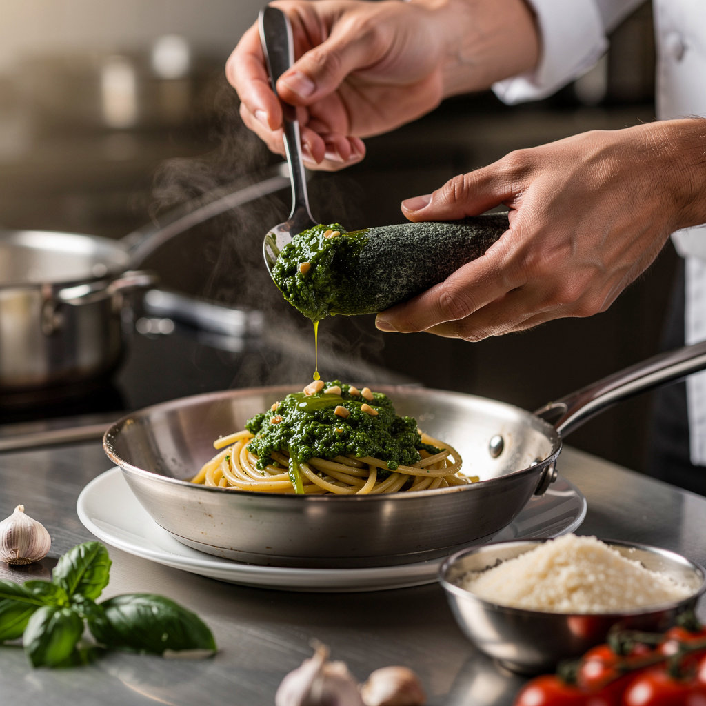 Pesto Italian Craft Kitchen San Diego chef preparing handmade pasta using traditional craft kitchen techniques
